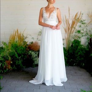 Lillian Wild Vaughn gown with lace bodice and flowy A line skirt